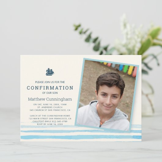 Einfache Bestätigung| Junge Einladung (Stehend Vorderseite)