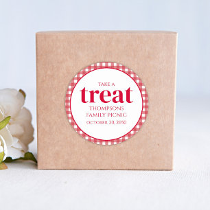 Einfache Bevorzugung Moderner Roter Gingham Picnic Runder Aufkleber