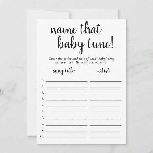 Einfache Bezeichnung für Baby Tune | Schwarz-weiße Einladung (Vorderseite)