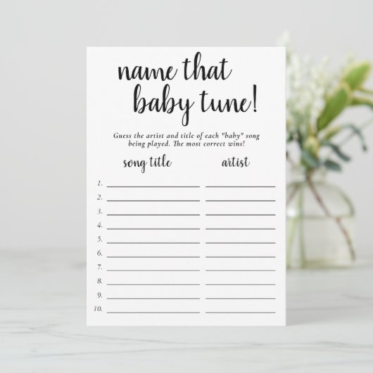 Einfache Bezeichnung für Baby Tune | Schwarz-weiße Einladung (Stehend Vorderseite)