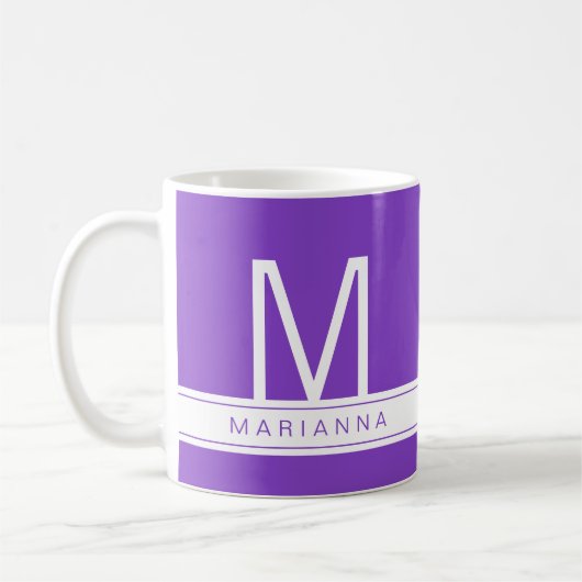 Einfache Bezeichnung für lila Monogramm Kaffeetasse (Links)