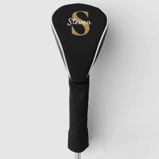 Einfache Bezeichnung für Schwarz und Gold Monogram Golf Headcover (Vorderseite)