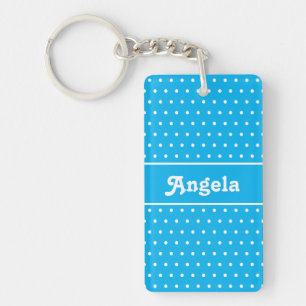 Einfache Bezeichnung Polka Dot Sky Blau und Weiß S Schlüsselanhänger