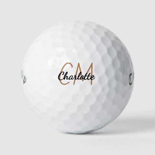Einfache Bezeichnung von Schwarzen-Gold-Monogramm Golfball (Vorderseite)