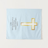 Einfache Bibel-Verse aus Gold Cross auf hellblauem Wandteppich (Vorderseite (Horizontal))