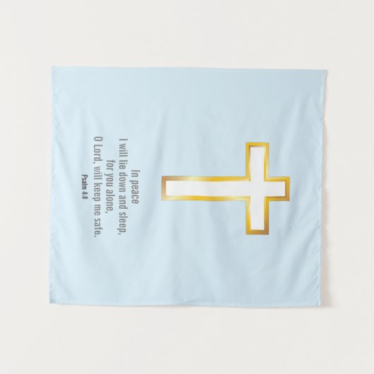 Einfache Bibel-Verse aus Gold Cross auf hellblauem Wandteppich (Vorderseite (Horizontal))
