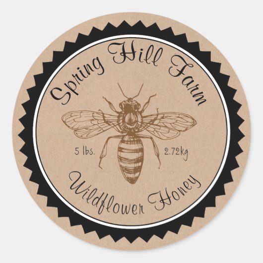 Einfache Biene Zeichnend Kraft Paper Honey Jar Sti Runder Aufkleber (Vorderseite)