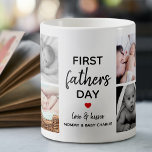 Einfache Bildersammlung des ersten Vaters | Daddy Kaffeetasse<br><div class="desc">Feiern Sie diesen besonderen ersten Vatertag im Stil mit diesem personalisierten Bild Collage Kaffee-Tasse. Anpassbar mit 8 Ihrer Lieblings-Fotos und mit dem Wort "Vater" in einem modernen, trendigen Skript. Nicht zu vergessen, das niedliche kleine rote Herz, das in jeder beliebigen Farbe gemalt werden kann, es ist ein Zeichen der Liebe...</div>