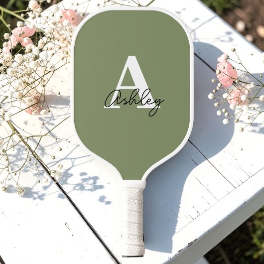 Einfache Bildgrüne Monogramm-Initialen Pickleball Schläger
