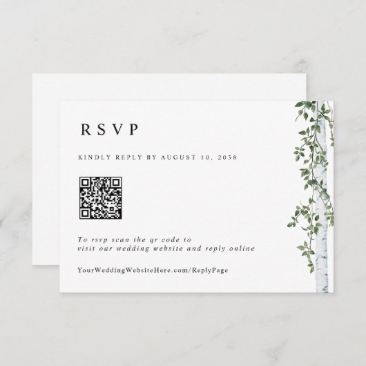 Einfache Birch Tree Antwort Online QR Code Hochzei (Vorne/Hinten)