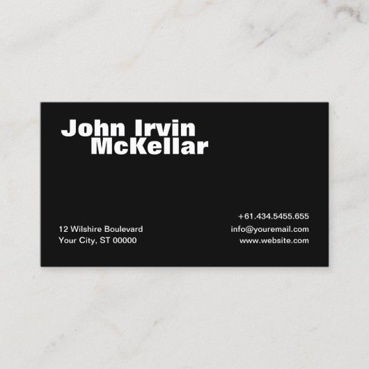 Einfache Black Business Card Visitenkarte (Vorderseite)
