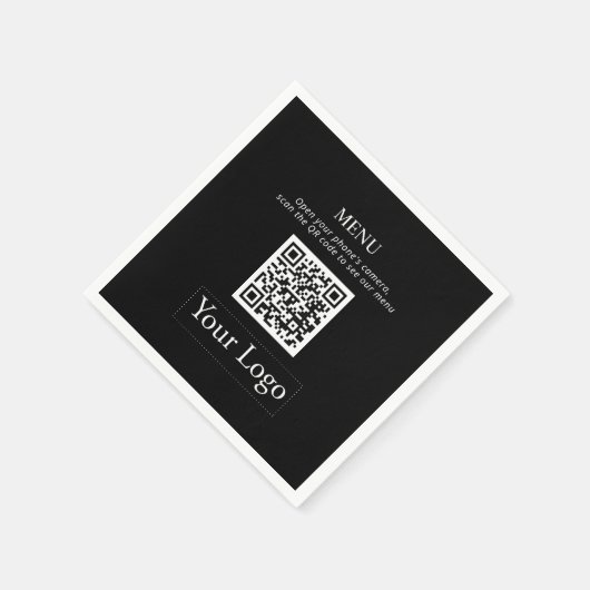 Einfache Black Business Logos und QR-Code-Menü Nap Serviette (Ecke)