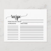 Einfache Black Calligraphy Brautparty Rezept Card Postkarte (Vorderseite)