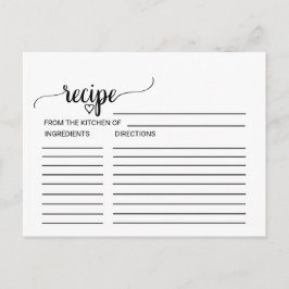 Einfache Black Calligraphy Brautparty Rezept Card Postkarte