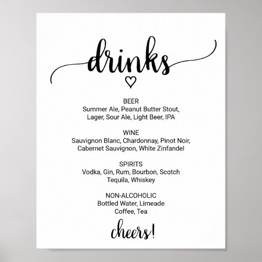 Einfache Black Calligraphy Drink Menu-Zeichen Poster (Vorne)