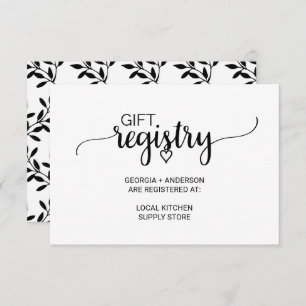 Einfache Black Calligraphy Gift Registry Begleitkarte