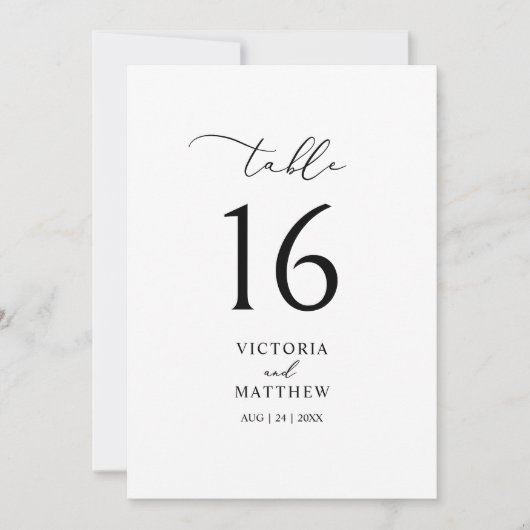 Einfache Black Calligraphy Tischnummer Card (Vorderseite)