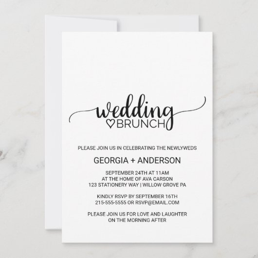 Einfache Black Calligraphy Wedding Brunch Einladung (Vorderseite)
