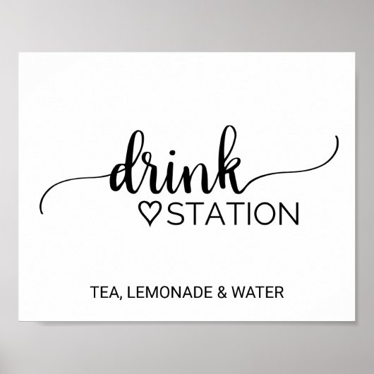 Einfache Black Calligraphy Wedding Drink Station Poster (Vorne)