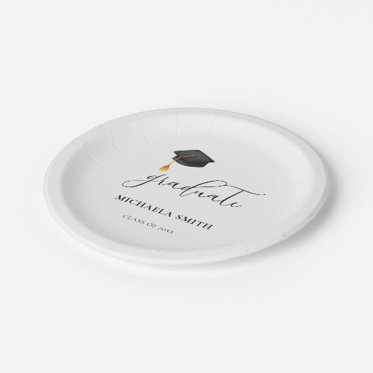 Einfache Black Cap Script Schulabschluss Pappteller (Schrägansicht)