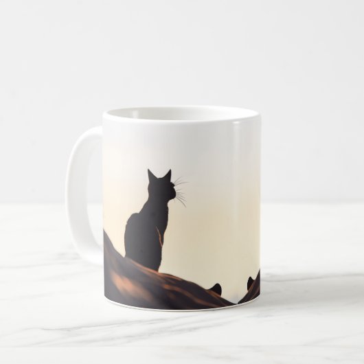 Einfache Black Cat Silhouette Sunset Sky Benutzerd Kaffeetasse (Vorderseite Links)