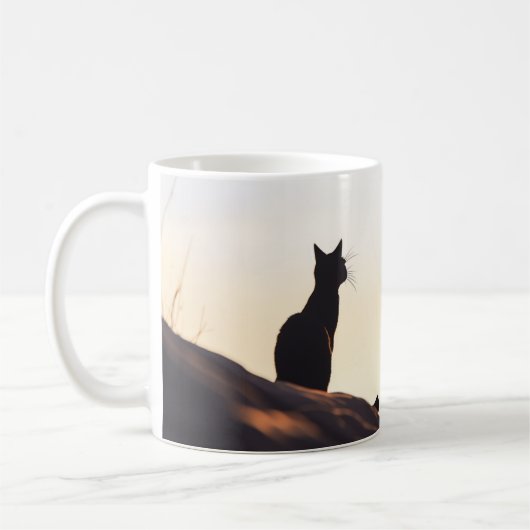 Einfache Black Cat Silhouette Sunset Sky Benutzerd Kaffeetasse (Links)