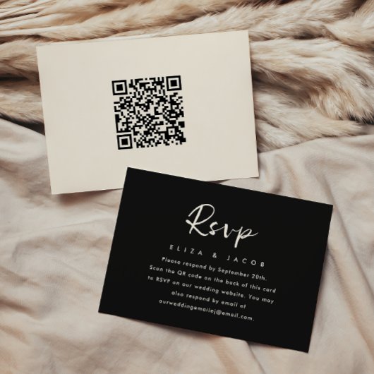 Einfache Black Cream Wedding RSVP Skript QR Code
