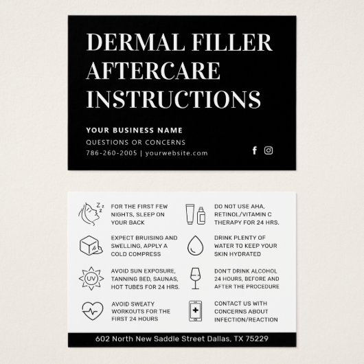 Einfache Black Dermal Filler Aftercare Advisor Car (Vorne & Hinten)