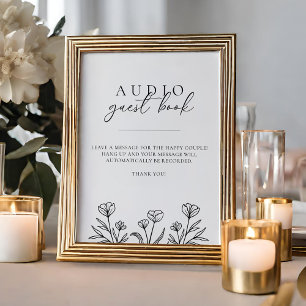 Einfache Black Floral Wedding Audio Gästebuchsigna Poster