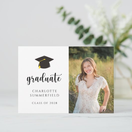 Einfache Black Gold Graduation Cap Tassel Einladung (Stehend Vorderseite)