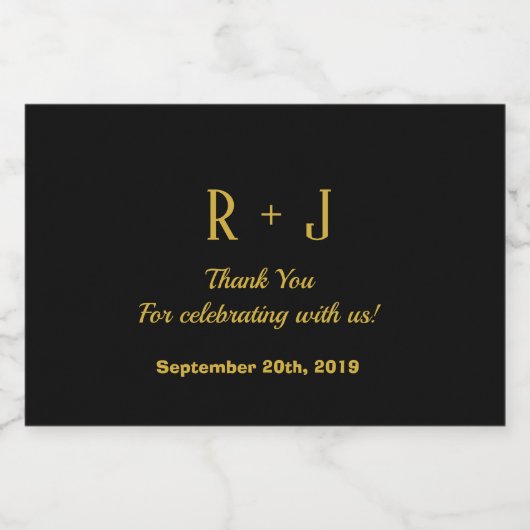 Einfache Black & Gold Monogram Vielen Dank für Ihr Alkoholflaschenetikett (Einzelnes Label)