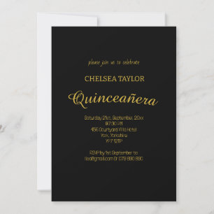 Einfache Black & Gold Quinceñera 15. Party Einladung