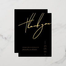 Einfache Black Gold Script Hochzeit Danke Gold