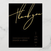 Einfache Black Gold Script Hochzeit Danke Gold Folie Einladungspostkarte (Vorderseite)
