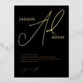 Einfache Black Gold Script-Hochzeit Folie Einladungspostkarte (Vorderseite)