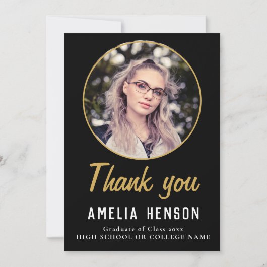 Einfache Black Graduate Foto Abschluss Dankeskarte (Vorderseite)