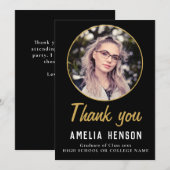 Einfache Black Graduate Foto Abschluss Dankeskarte (Vorne/Hinten)