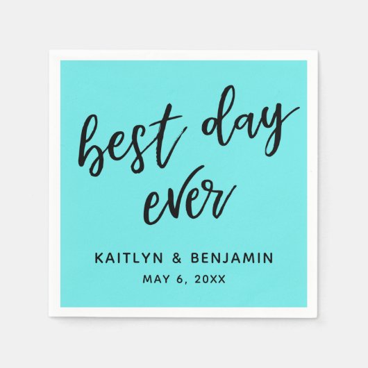 Einfache Black Handwriting Best Day Ever Aqua Serviette (Vorderseite)