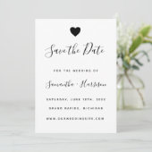 Einfache Black Heart Wedding Flat Save the Date Ca Einladung (Stehend Vorderseite)