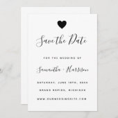 Einfache Black Heart Wedding Flat Save the Date Ca Einladung (Vorne/Hinten)