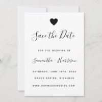 Einfache Black Heart Wedding Flat Save the Date Ca