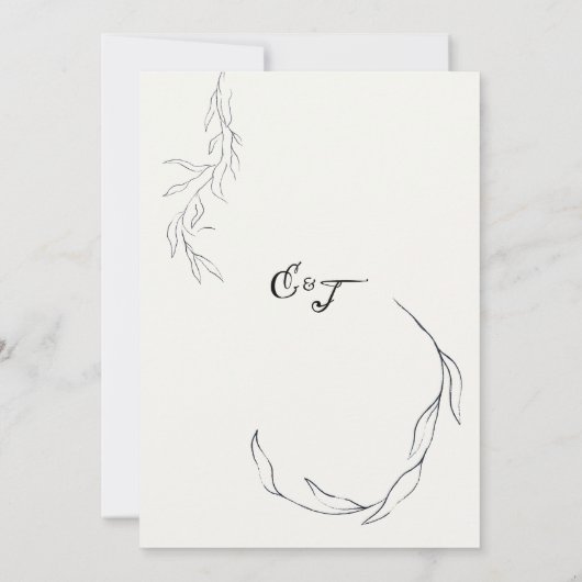 Einfache Black Leaf Script Virtual Wedding Einladung (Rückseite)