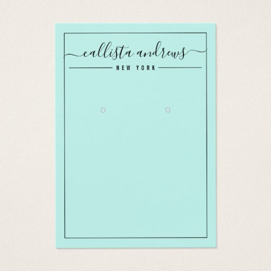 Einfache Black Minze Cursive Earring Display Card (Vorderseite)