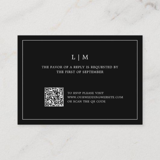 Einfache Black Monogram QR Code Elegant Wedding UA Mitteilungskarte (Vorderseite)