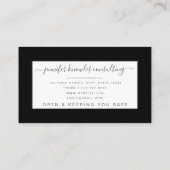 Einfache Black Monogram Script Consultant Open Cov Visitenkarte (Rückseite)