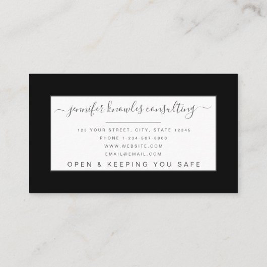 Einfache Black Monogram Script Consultant Open Cov Visitenkarte (Rückseite)