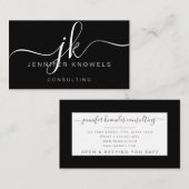Einfache Black Monogram Script Consultant Open Cov Visitenkarte (Vorne/Hinten)