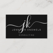 Einfache Black Monogram Script Consultant Open Cov Visitenkarte (Vorderseite)