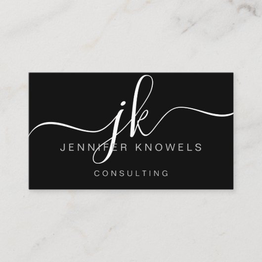 Einfache Black Monogram Script Consultant Open Cov Visitenkarte (Vorderseite)