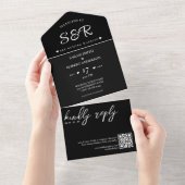 Einfache Black QR Code Hochzeit All In One Einladung (Abreißen)
